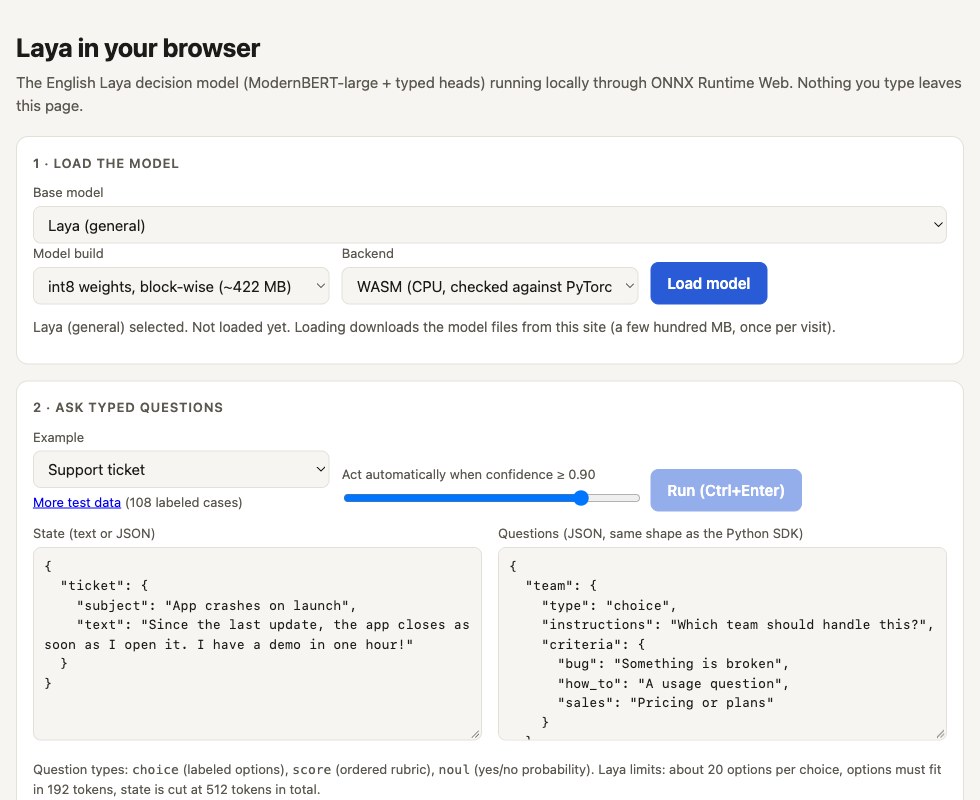 Laya running in a browser tab with ONNX Runtime Web